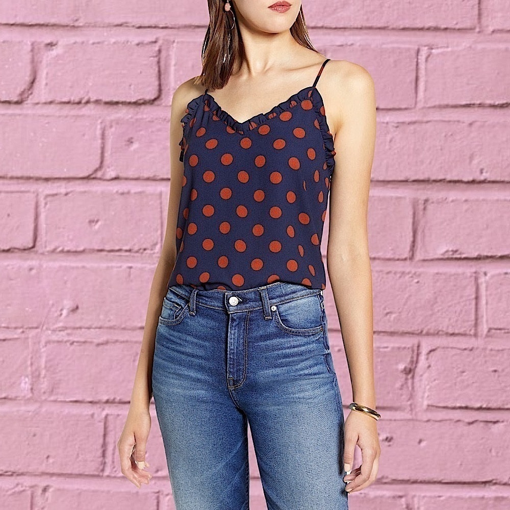 3/$30 Halogen Polka Dot Ruffle Trim Camisole XS